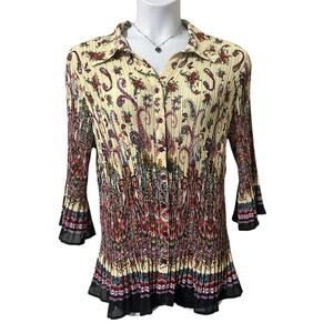 Avenue Women’s Plus Size 22/24 Boho Paisley Pleated Blouse Top - Flared Sleeves